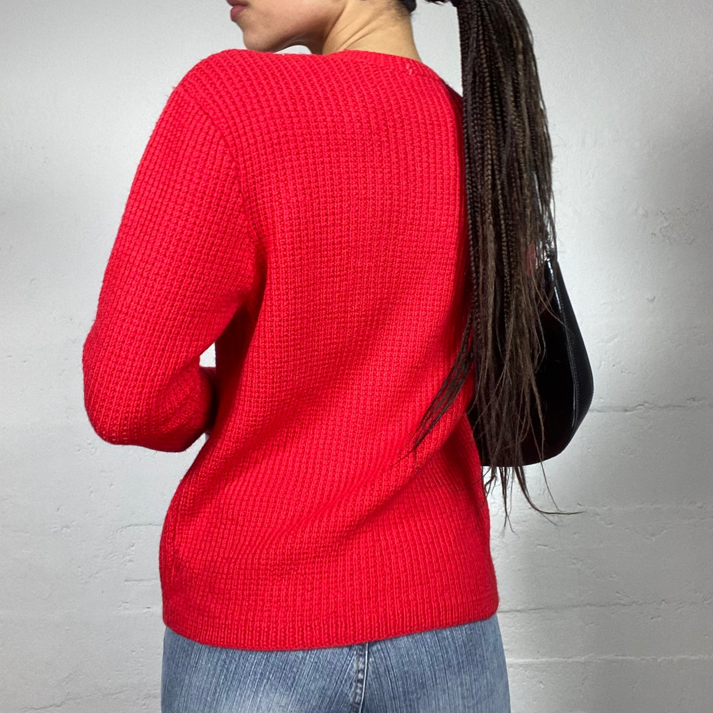 Vintage 2000's Matilda Djerf Style Red Knit Button Up Cardigan (M)