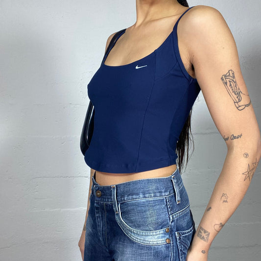 Vintage 2000's Nike Sporty Girl Navy Blue Top with Brand Logo Detail (S)