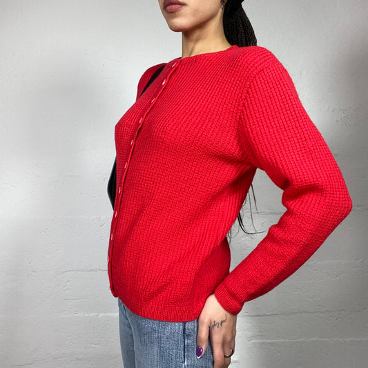 Vintage 2000's Matilda Djerf Style Red Knit Button Up Cardigan (M)