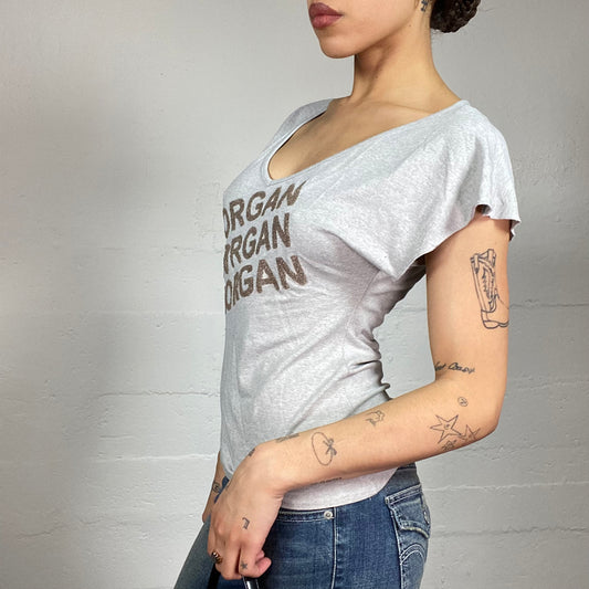 Vintage 2000's Morgan Downtown Girl Grey Top with Golden Glitter Brand Print (S)