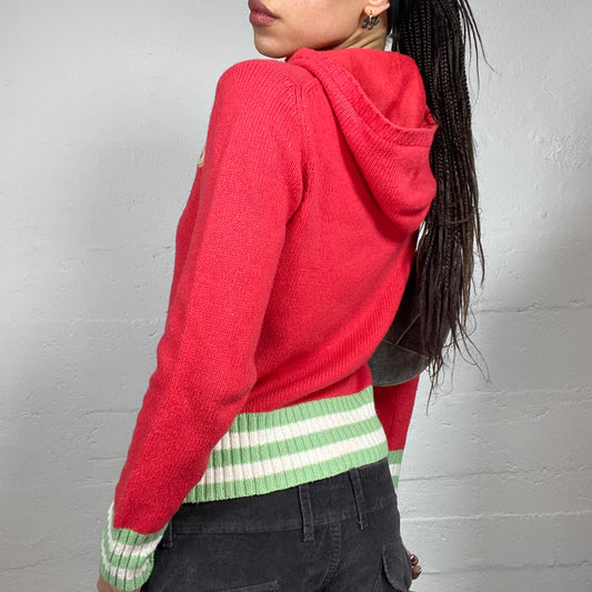 Vintage 2000's Pepe Jeans Sporty Red Knitted Zip Up Sweater with White Brand Print (M)