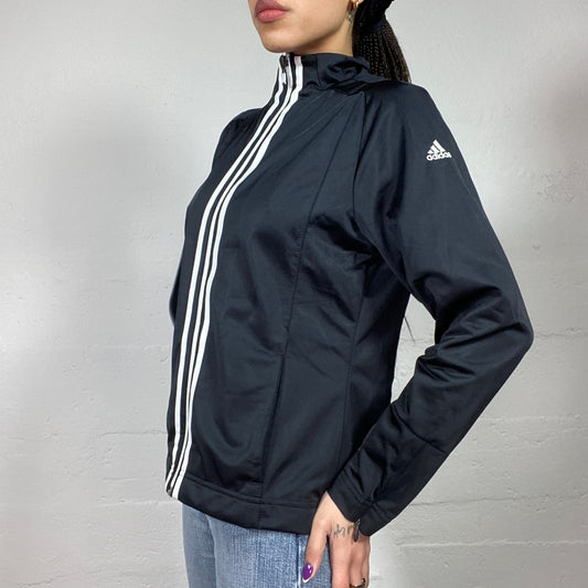 Vintage 90's Adidas Sporty Girl Black Zip Up Jacket with White Central Triple Brand Trim Detail (M)