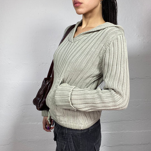 Vintage 90's Joey Grey Knitted Pullover with Hood Detail (M)
