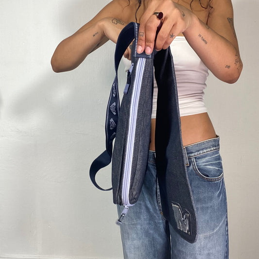 Vintage 2000's Roxy Funky Denim Grey Laptop Messenger Bag with Logo Embroidery Detail