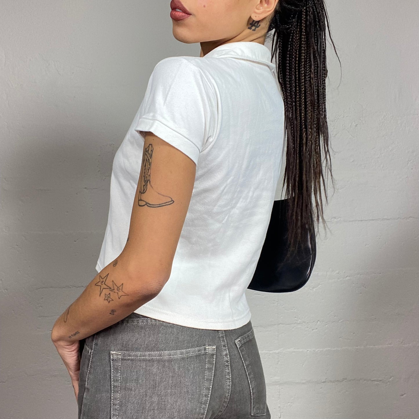 Vintage 2000's Sleaze White Tee with Rainbow Bow Tie Print (S)