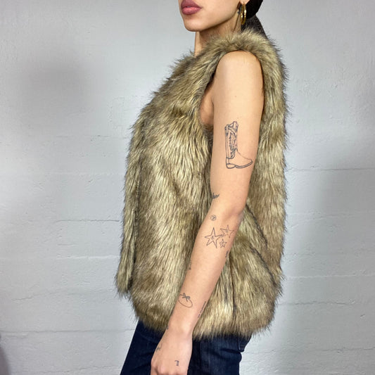 Vintage 2000's Model Off Duty Brown Fluffy Vest (M)