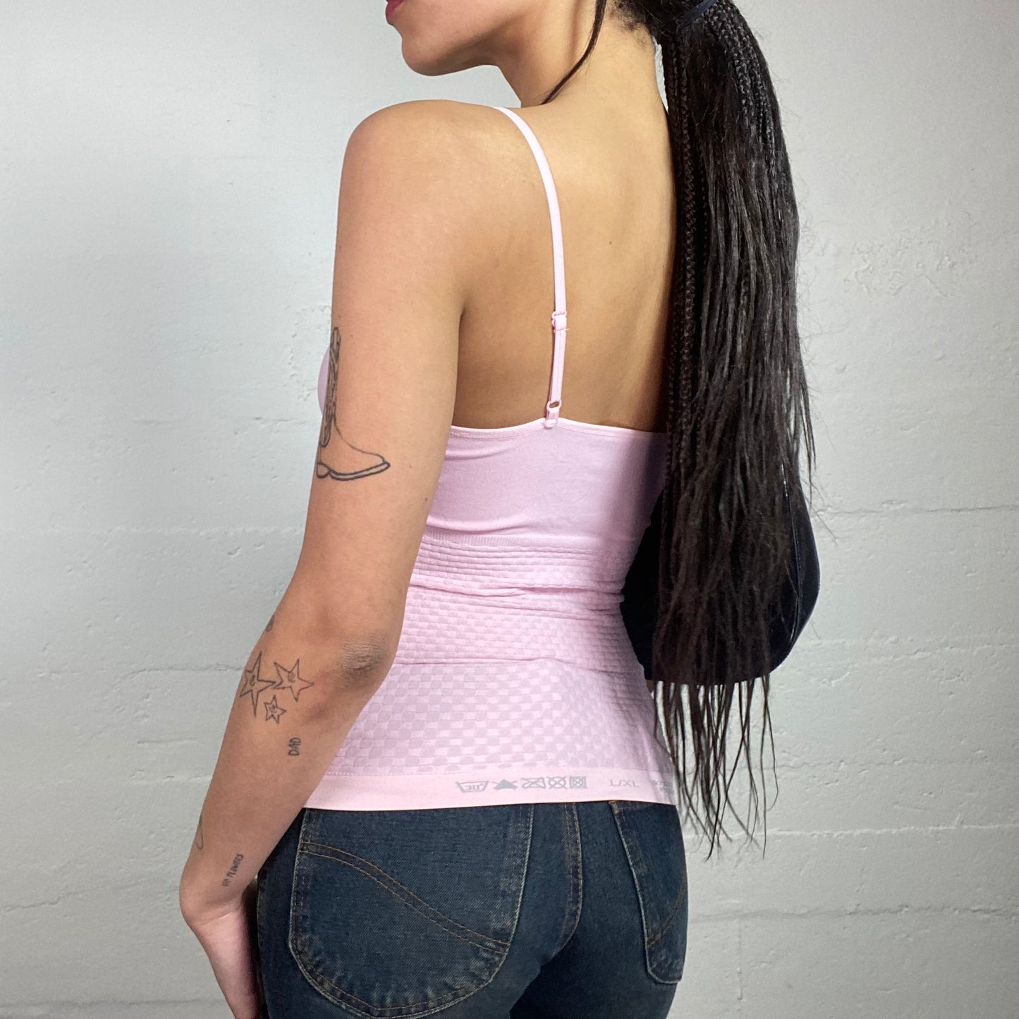 Vintage 2000's Downtown Girl Baby Pink Top with Textured Material Detail (M)