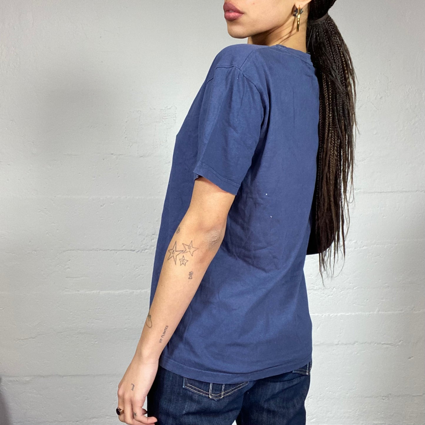 Vintage 2000's Sleaze Blue Tee with Wolfe and Moonlight Print (M)