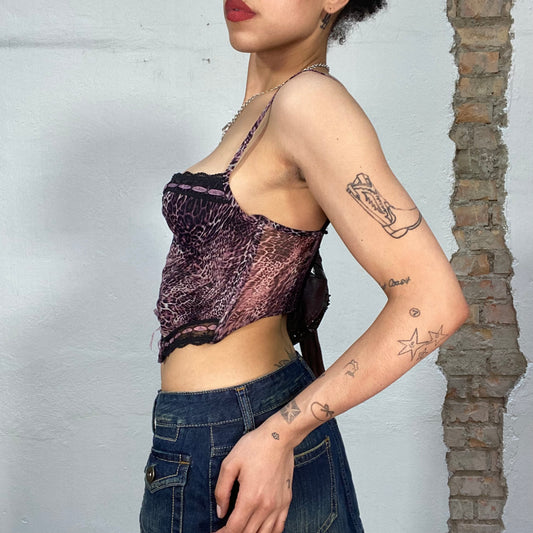 Vintage 2000's Grunge Pink and Black Corset with Ribbon Detail (S)