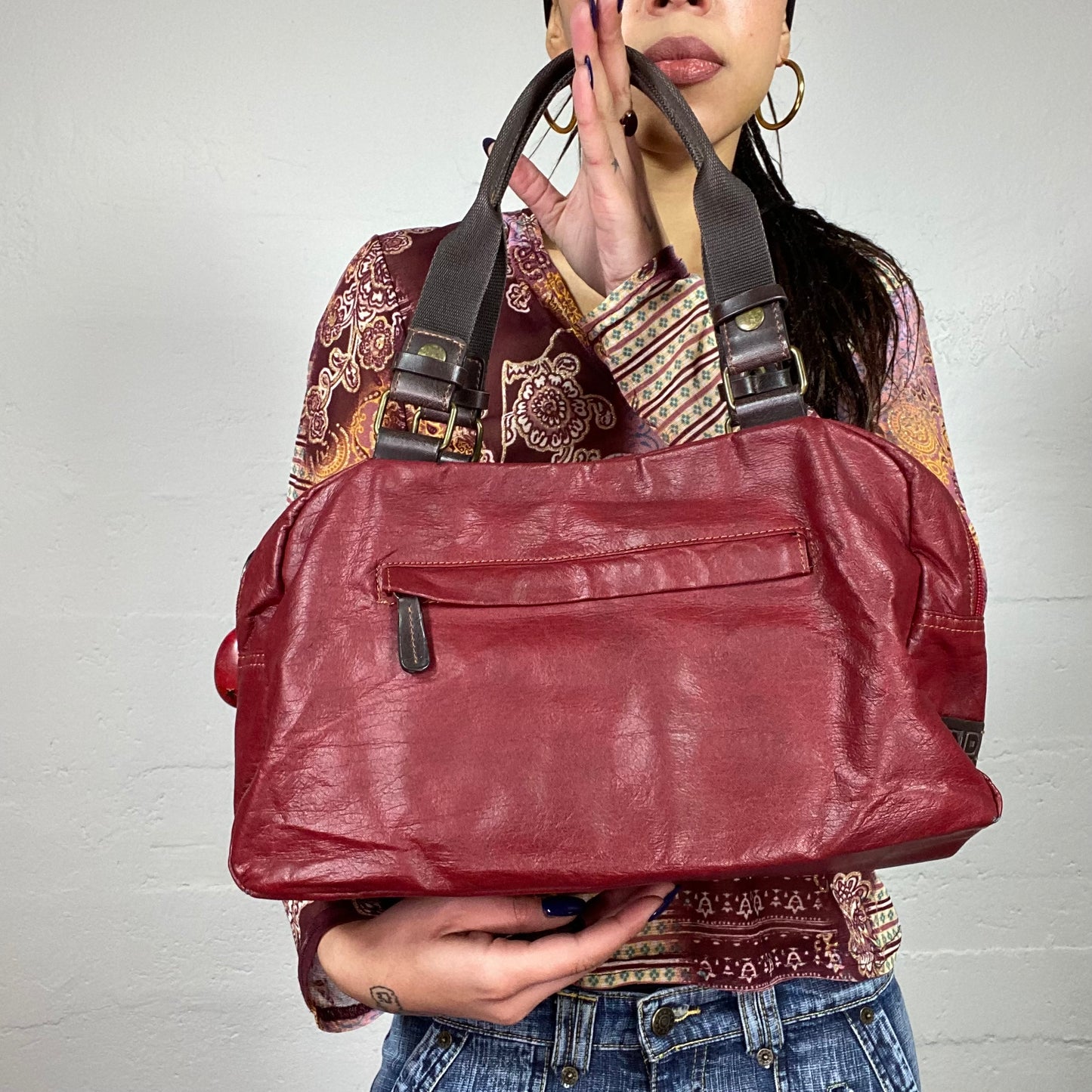 Vintage 2000's Cherry Red Shoulder Bag with Big Pockets Detail