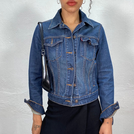 Vintage 90's Levi's Classic Cropped Dark Wash Denim Jacket (S)