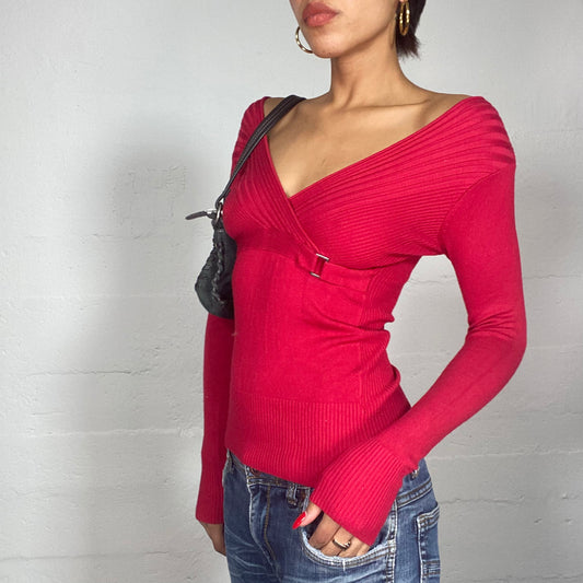 Vintage 2000's Bratz Red V-Neck Longsleeve Pullover with Belt Detail (M)