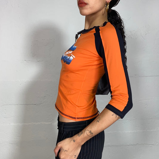 Vintage 2000's Morgan Downtown Girl Orange Top with "Kiss from Morgan" Graffiti Print (S)