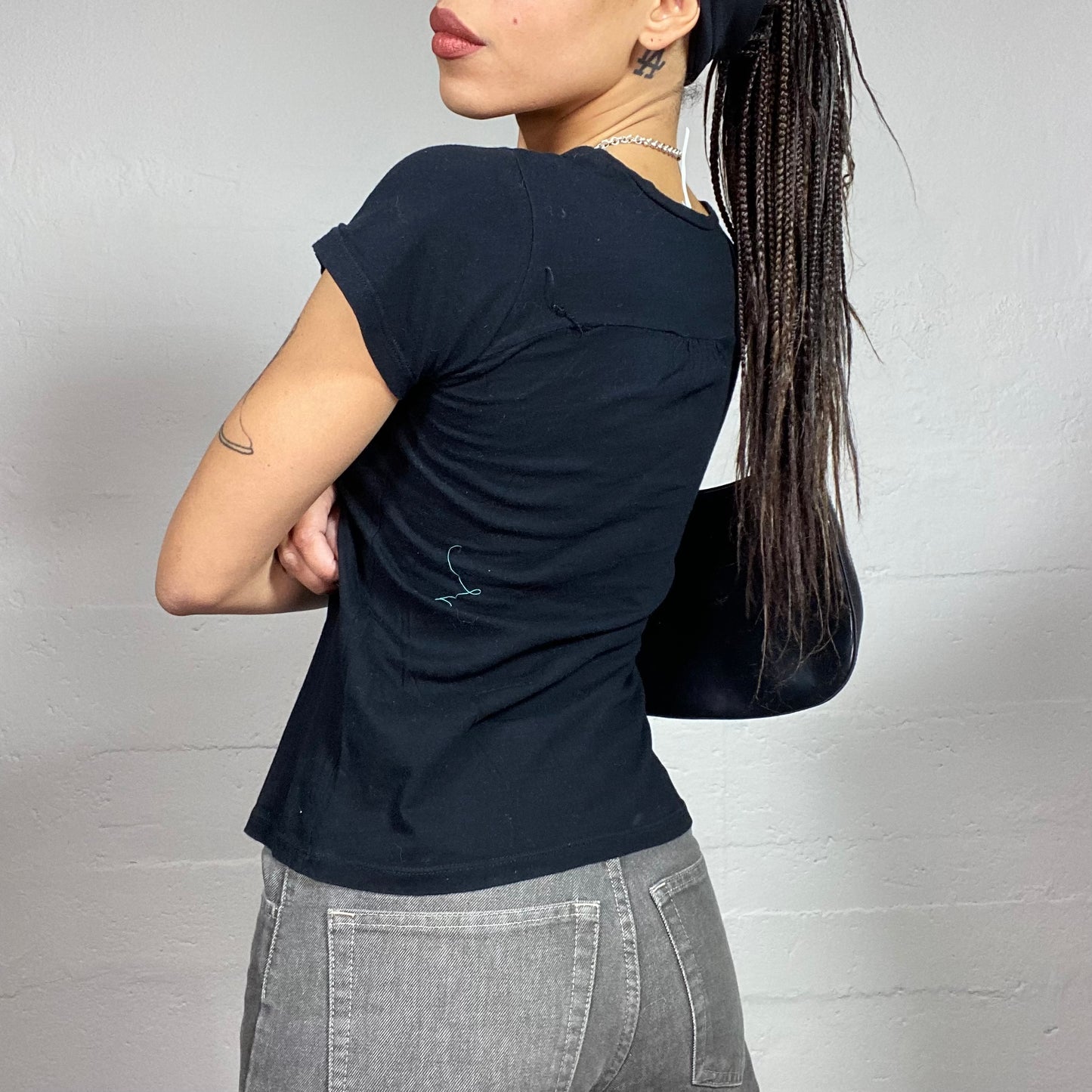 Vintage 2000's Sleaze Black Tee with Cherry Hello Kitty Print (S)