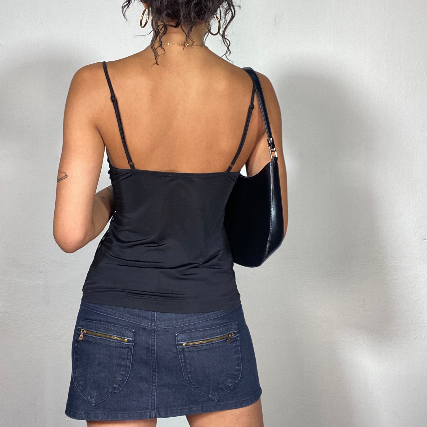 Vintage 2000's Coquette Black Cami Top with Lateral Mesh Detail (S)