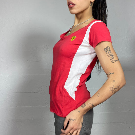 Vintage 2000's Ferrari Sporty Red Tee with Yellow Brand Logo Detail (M)