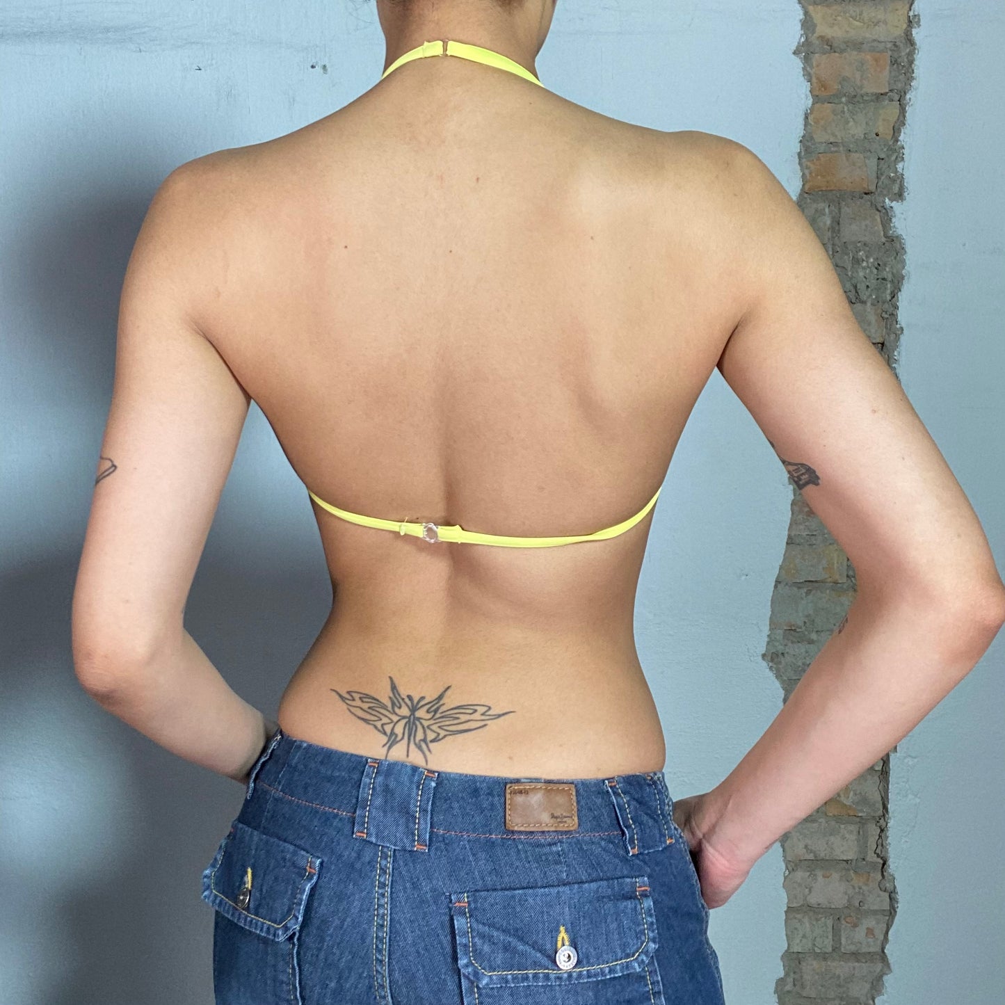 Vintage 2000's Funky Hot Pink and Yellow Bikini Top (XS/S)