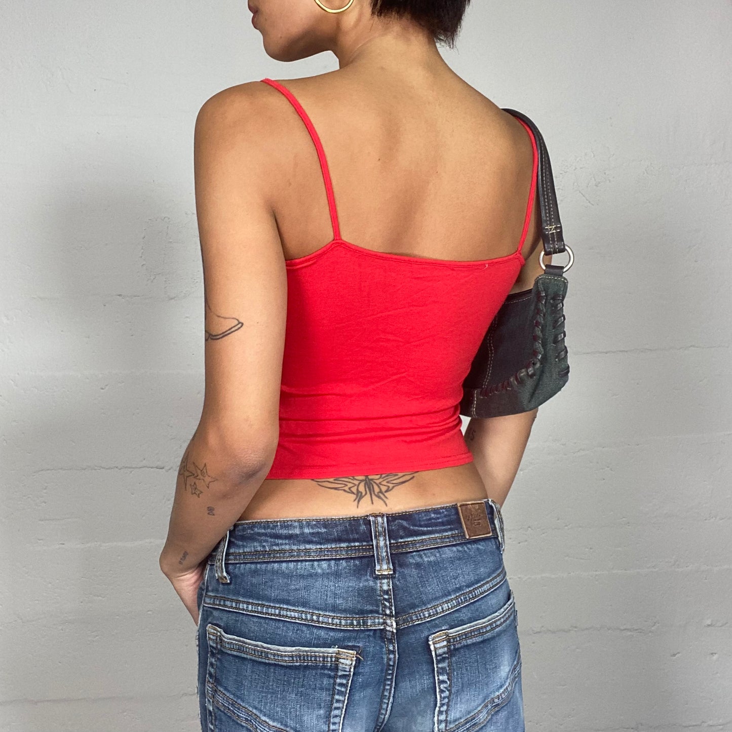 Vintage 90's Downtown Girl Red Cami Top with Lace Trim Detail (S)