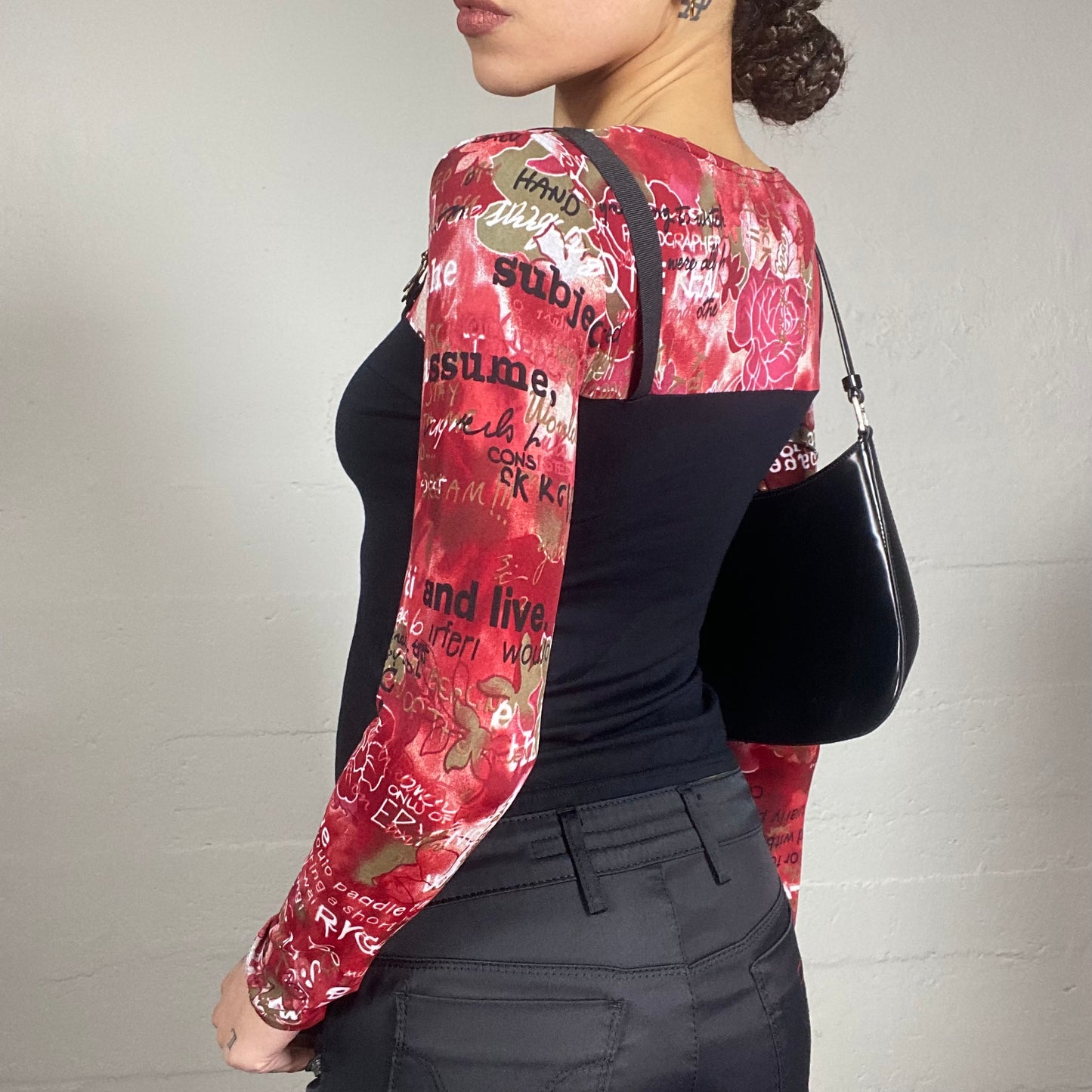 Vintage 2000's Rave Red Longsleeve Top with Black Holders Detail (S)