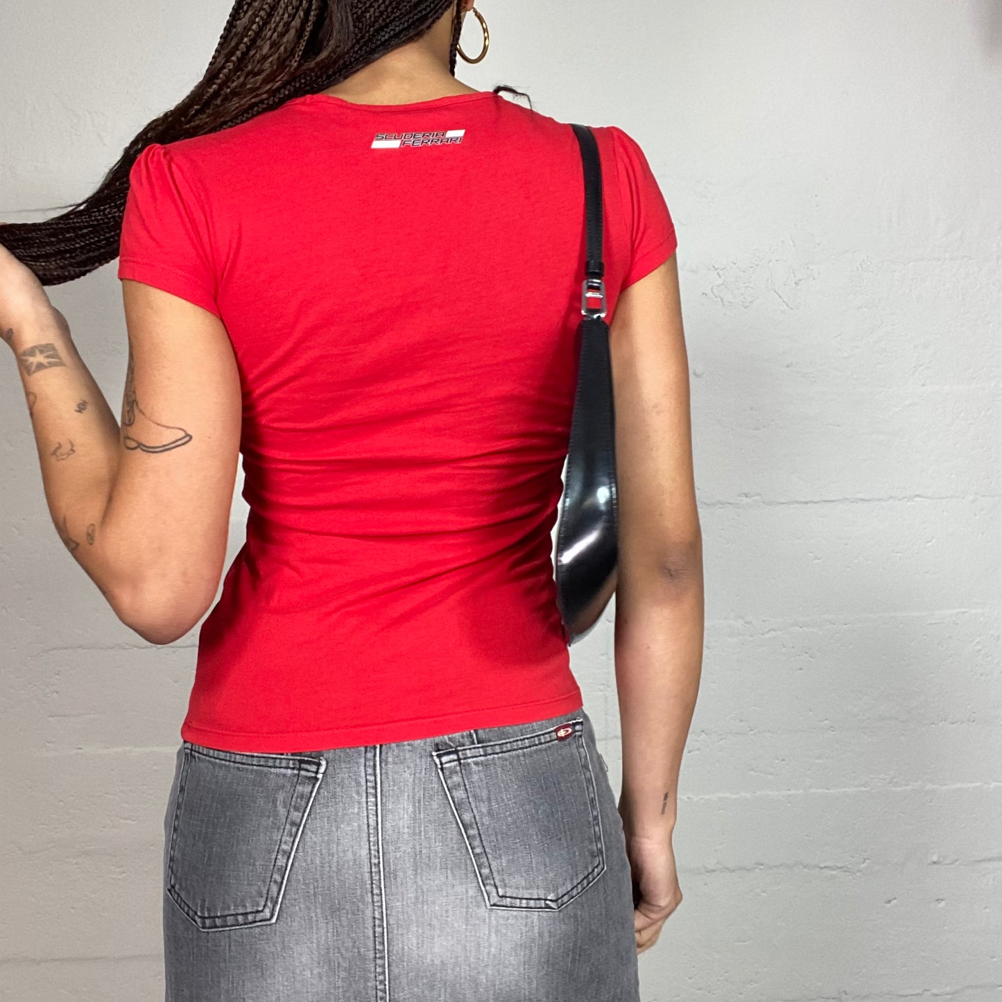 Vintage 2000's Ferrari Sporty Red Top with Brand Logo Badge Print (XS/S)