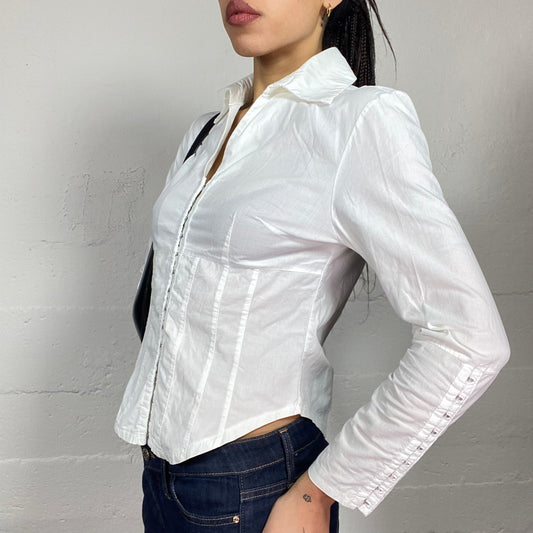 Vintage 2000's Office Girl White Longsleeve Shirt with Hooks (M)
