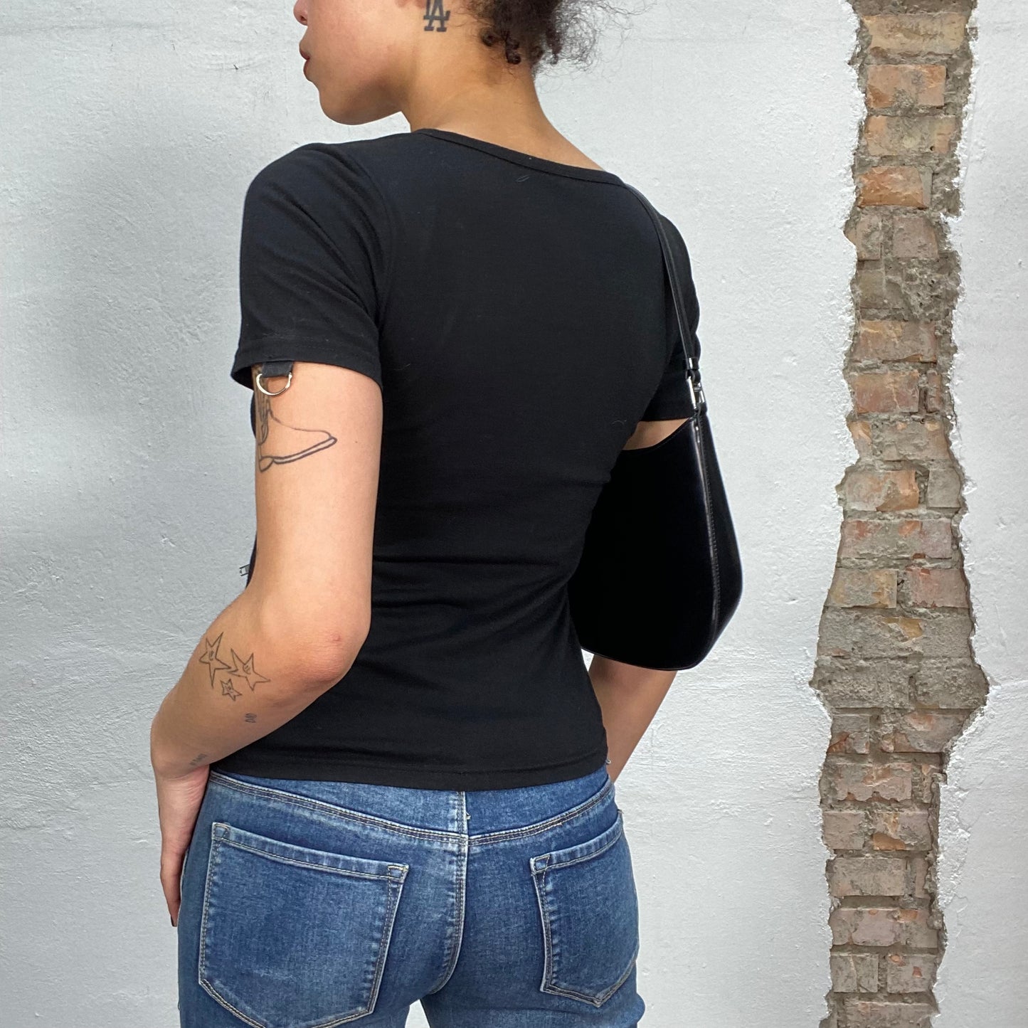 Vintage 2000's Punky Black Shirt with Zipper and Chain Details (S)