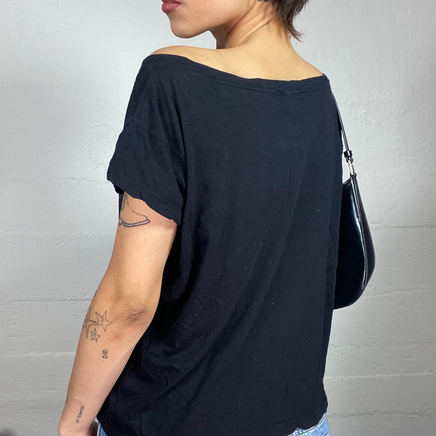 Vintage 2000's Diesel Sleaze Black Oversized Top with White Cubism Brand Name Print (M)