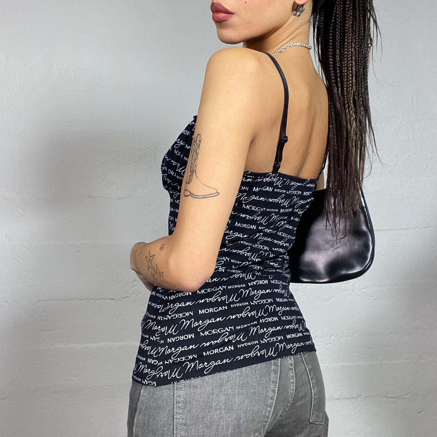 Vintage 90's Morgan Archive Black Top with Logo Print Detail (S)