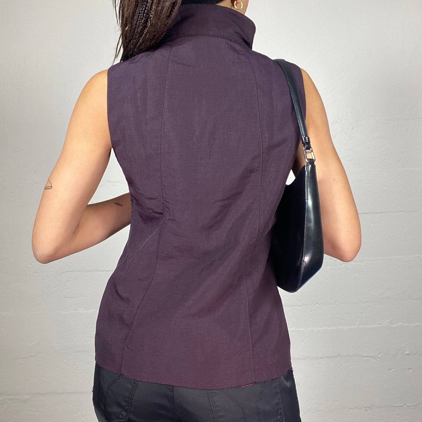 Vintage 2000's Cyber Girl Brown Vest Top with Side Zip Up Detail (M)