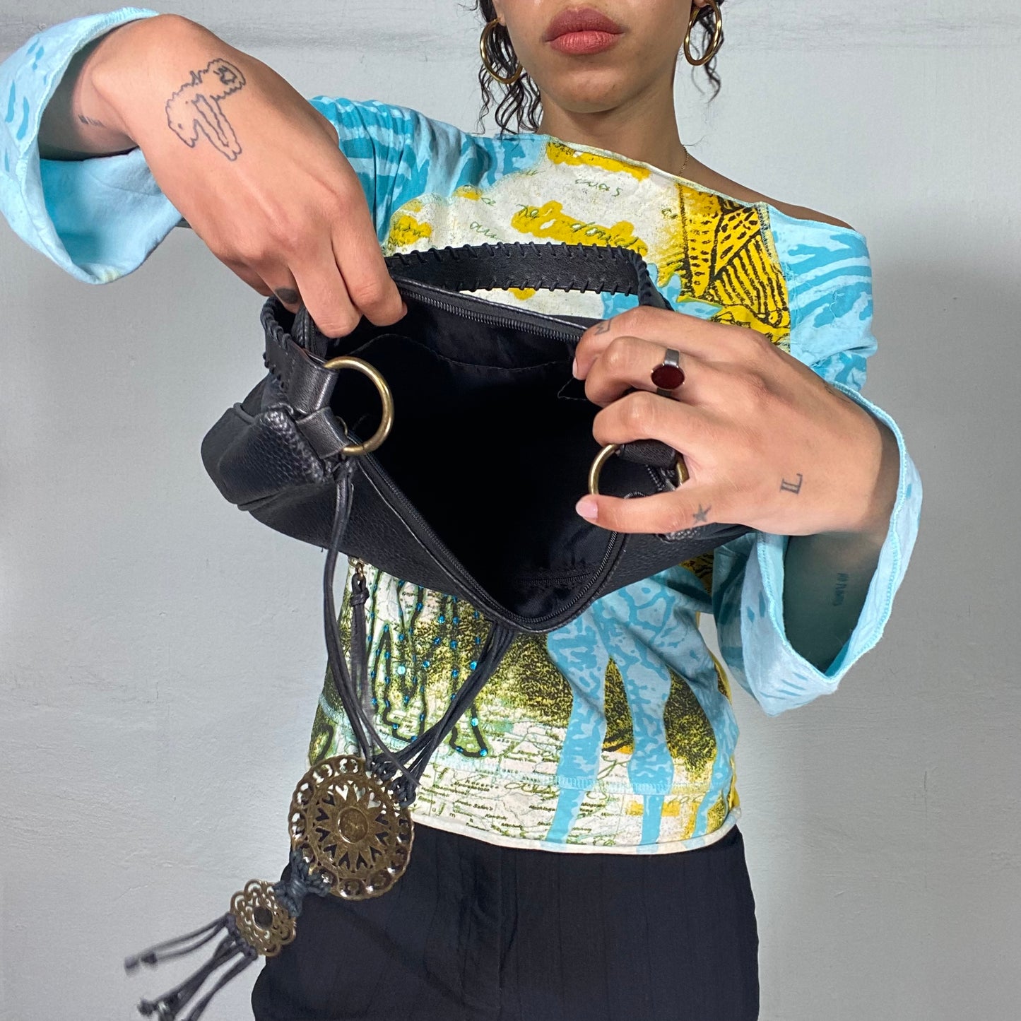 Vintage 2000's Model Off Duty Black Slouchy Shoulder Bag