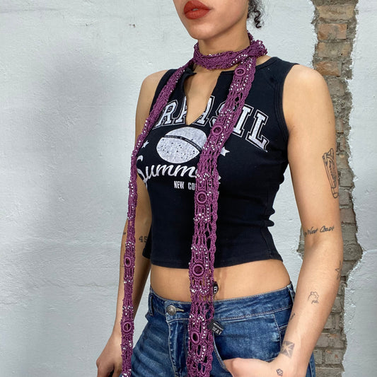 Vintage 2000's Indie Purple Crochet Scarf with Bead Details