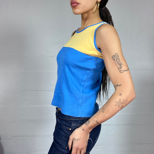 Vintage 2000's Sporty Blue Top with Yellow Chest Part Detail (S)