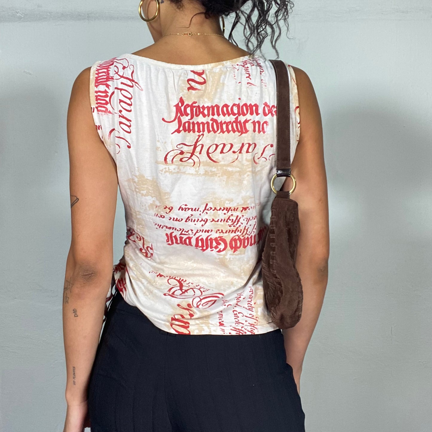 Vintage 2000's Downtown Girl White Top with Red Typography Print (S)