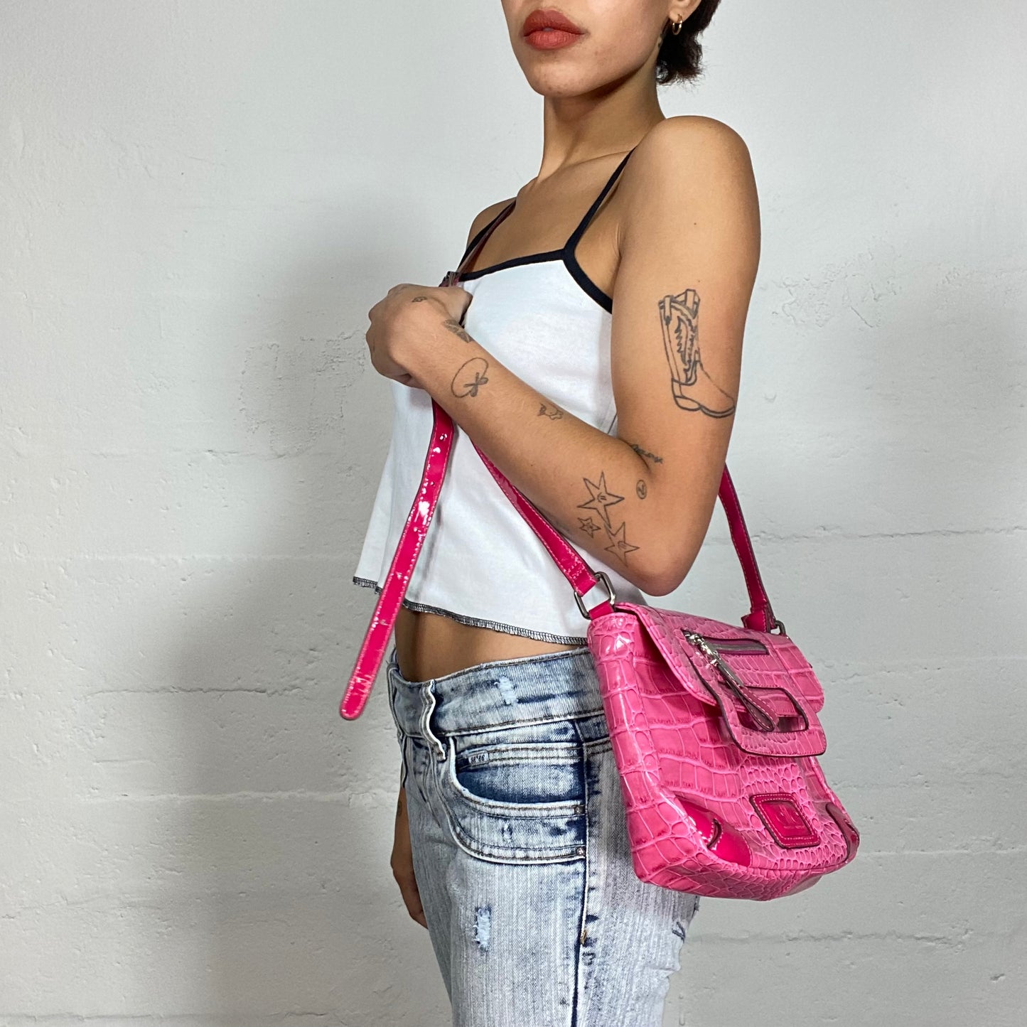 Vintage 2000's Elite Pink Small Faux Leather Crossbody Bag