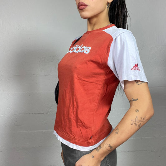 Vintage 2000's Adidas Sporty Red Tee with White Brand Logo Detail (M)