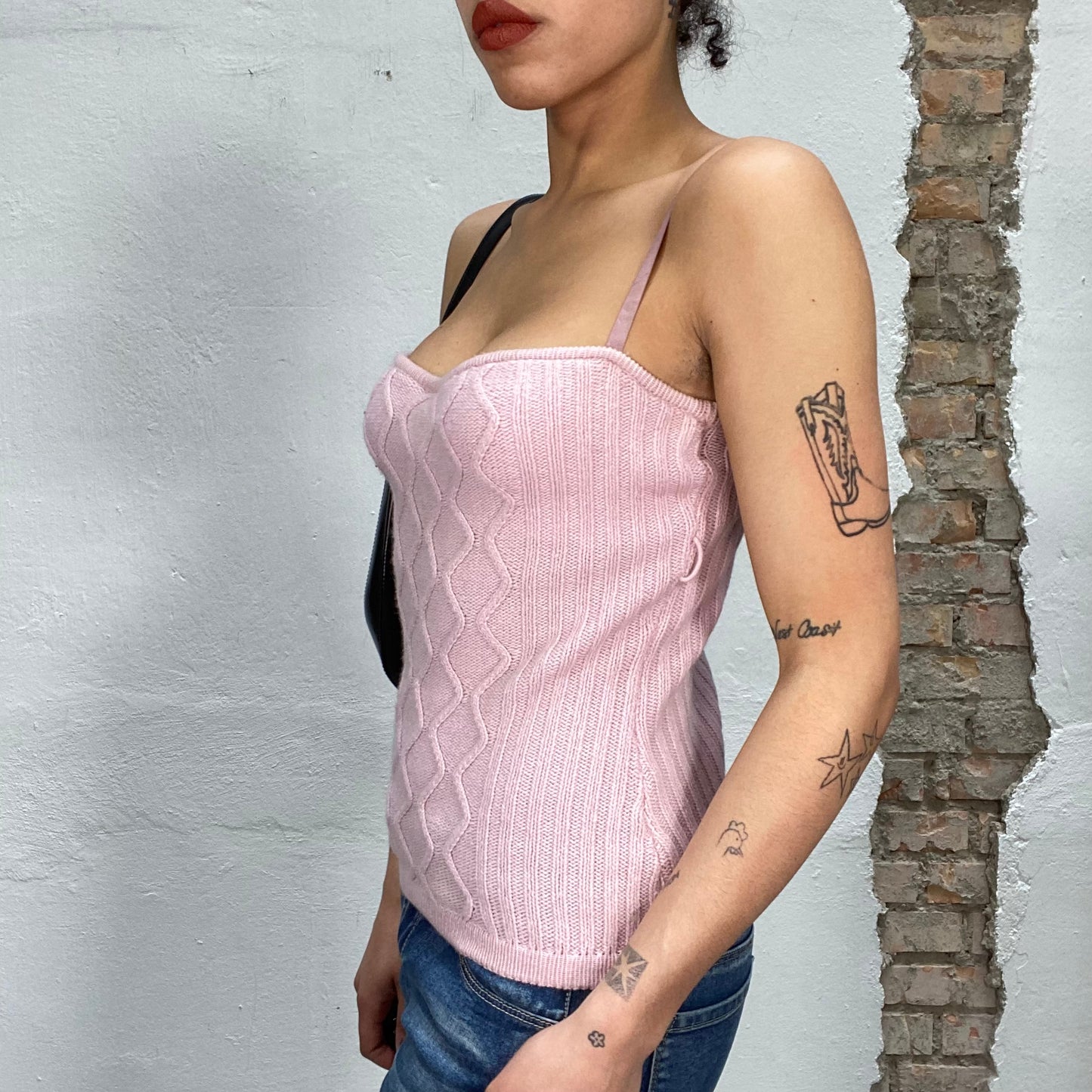 Vintage 2000's Ballet Light Pink Cable Knit Tube Top (S/M)