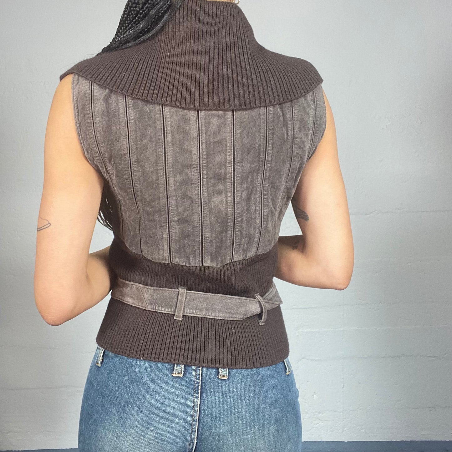 Vintage 2000's Bratz Leather Brown Vest with Maille Material (S)