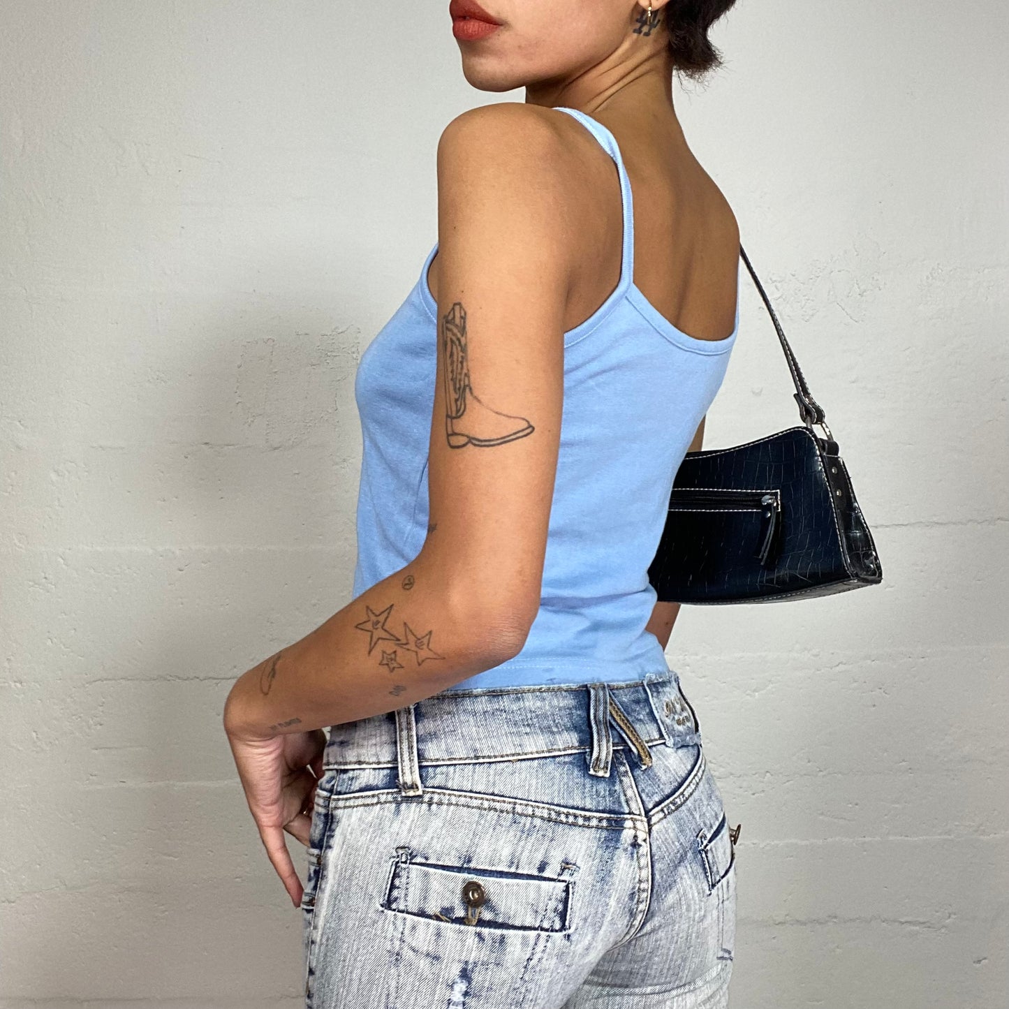 Vintage 2000's Downtown Girl Blue Top with Cartoon Girl Print (S)