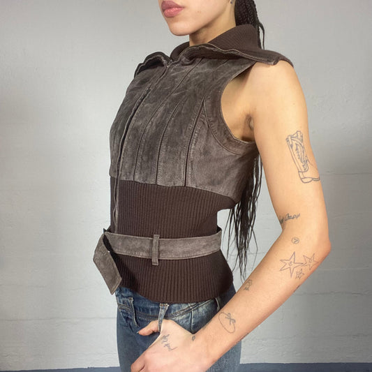 Vintage 2000's Bratz Leather Brown Vest with Maille Material (S)