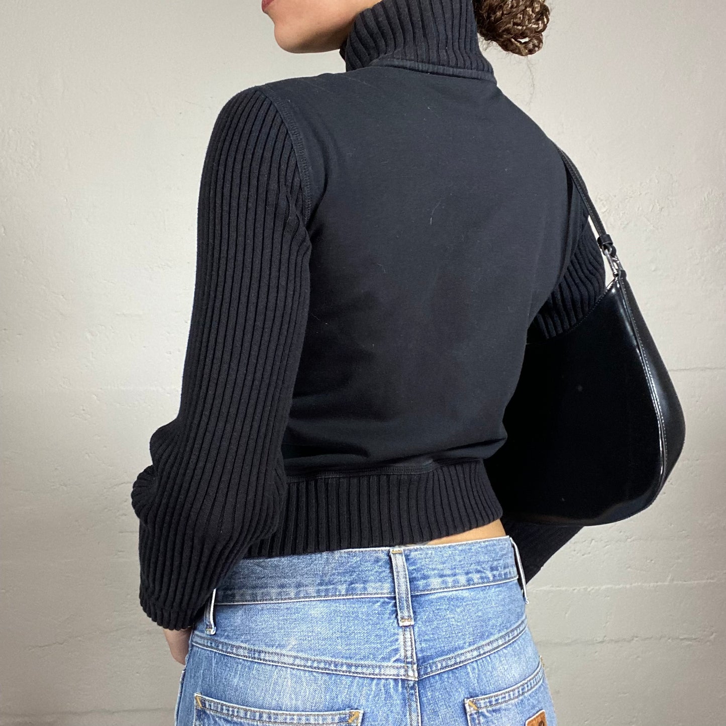 Vintage 2000's Pepe Jeans Downtown Girl Black Zip Up Jacket with Yellow "1973 London" Print (S)