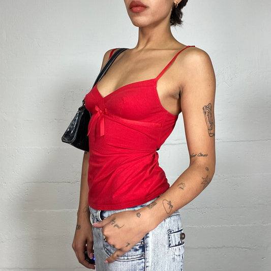 Vintage 2000's Downtown Girl Red Top with Ribbon Detail (S)