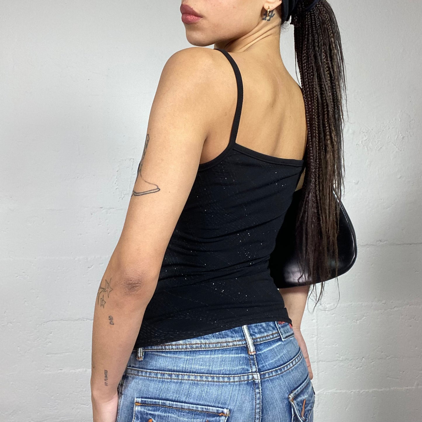 Vintage 2000's Downtown Girl Black Top with Square Neckline Detail (S)
