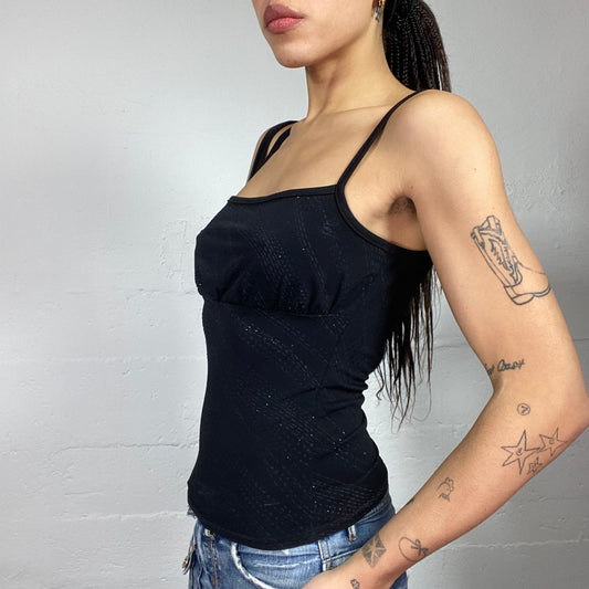 Vintage 2000's Downtown Girl Black Top with Square Neckline Detail (S)