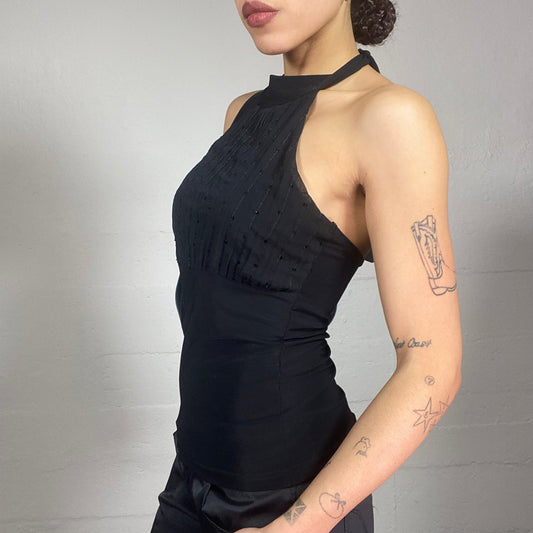 Vintage 90's Clubwear Black Open Back Top with Sequins Trim Detail (S)