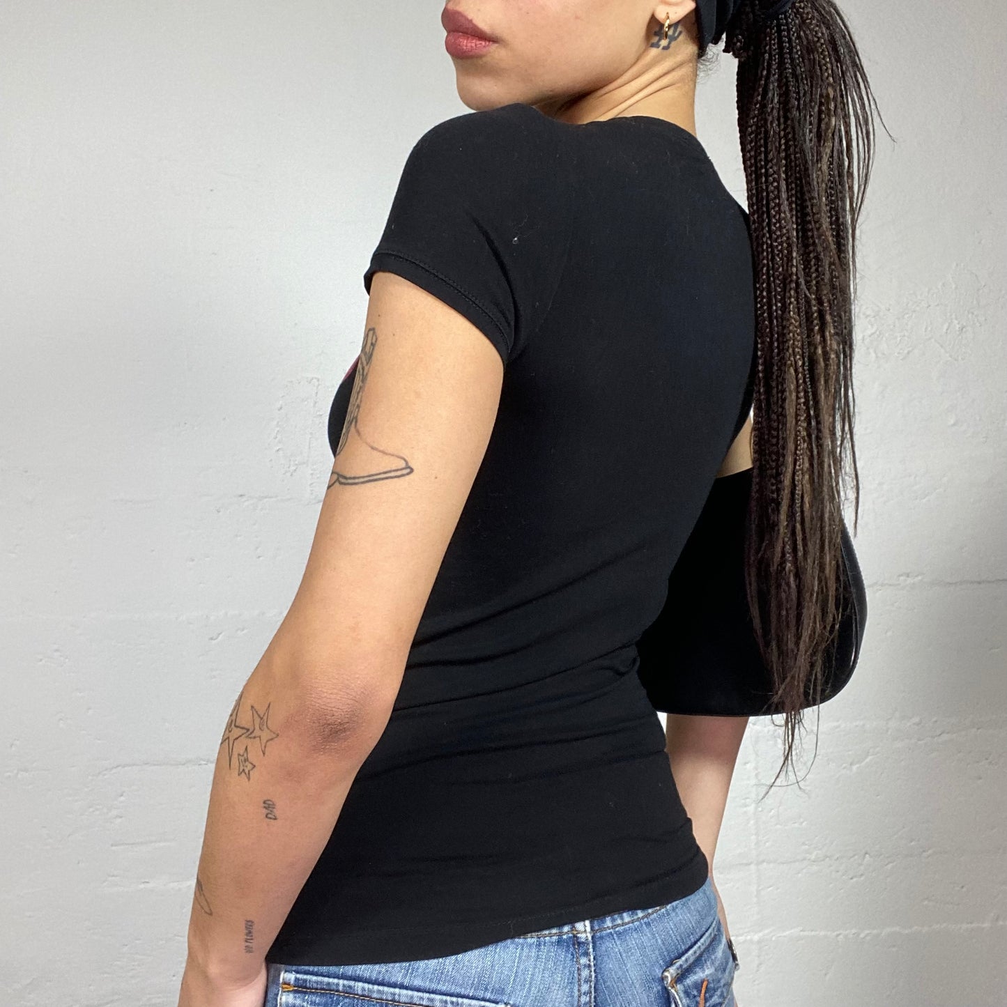 Vintage 2000's Guess Downtown Girl Black Top with "Sweet Guess" Red Cherry Print (S)