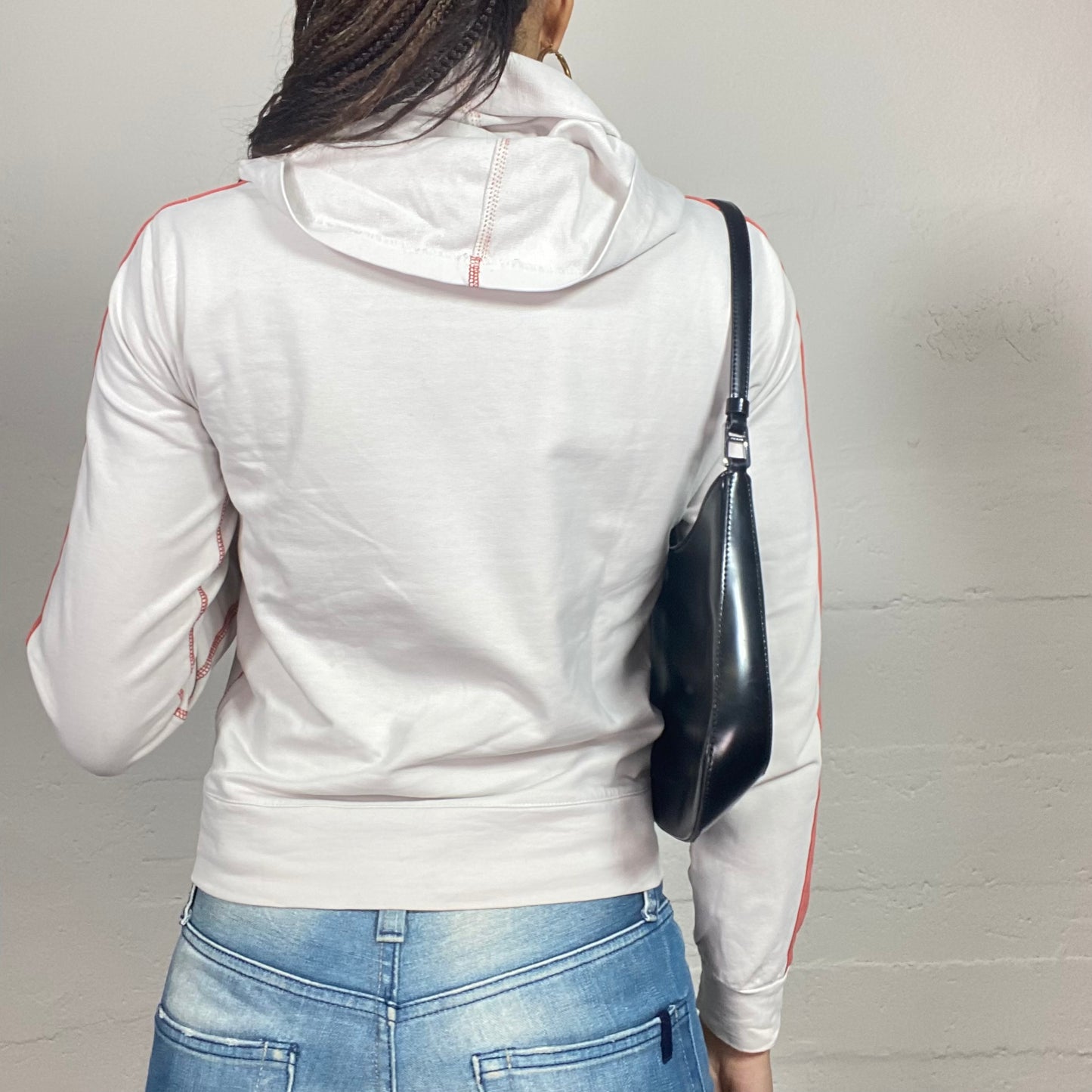 Vintage 2000's Pepe Jeans Sporty White Zip Up Sweater with Red Trim and Logo Detail (M)