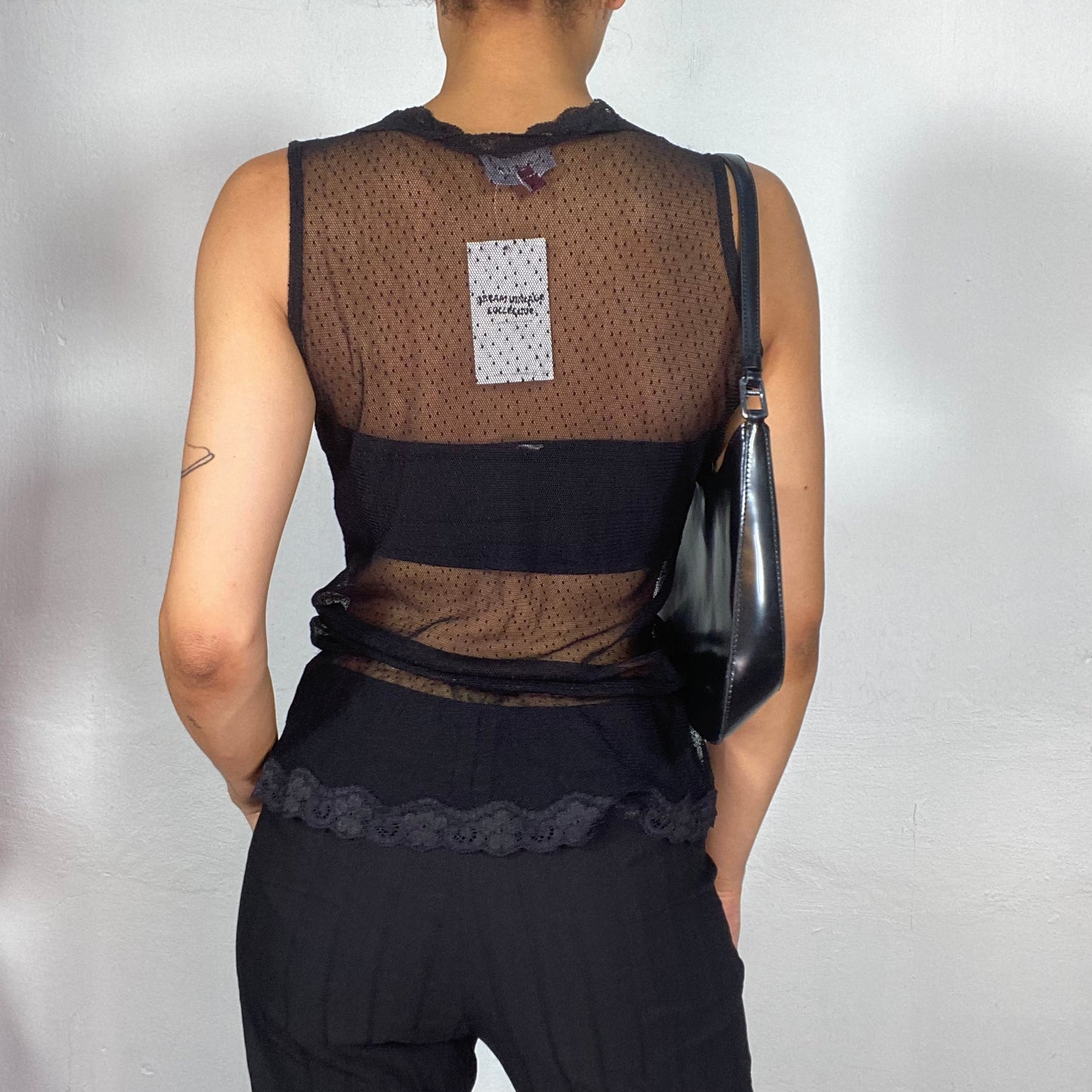 Vintage 2000's Gothic Black Deep V-Neck Lace Top (S)