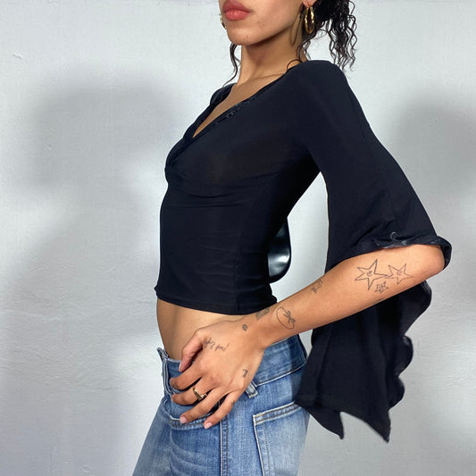 Vintage 90's Goth Black Angel Cross-Front Longsleeve Top (S)