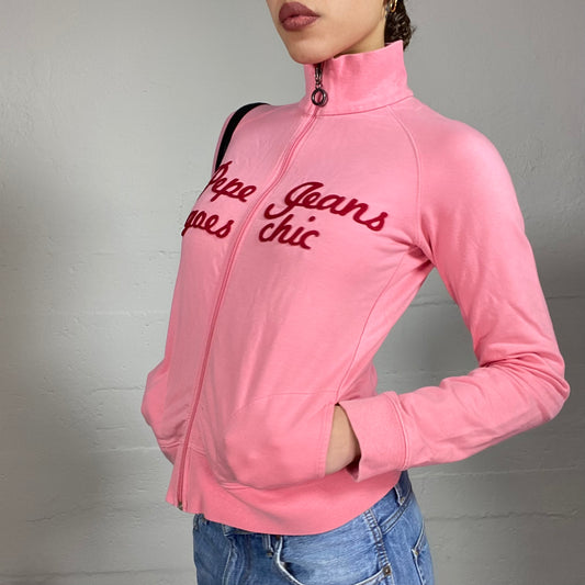 Vintage 2000's Pepe Jeans Downtown Girl Pink Zip Up Jacket with "Pepe Jeans Goes Chic" Print (S)