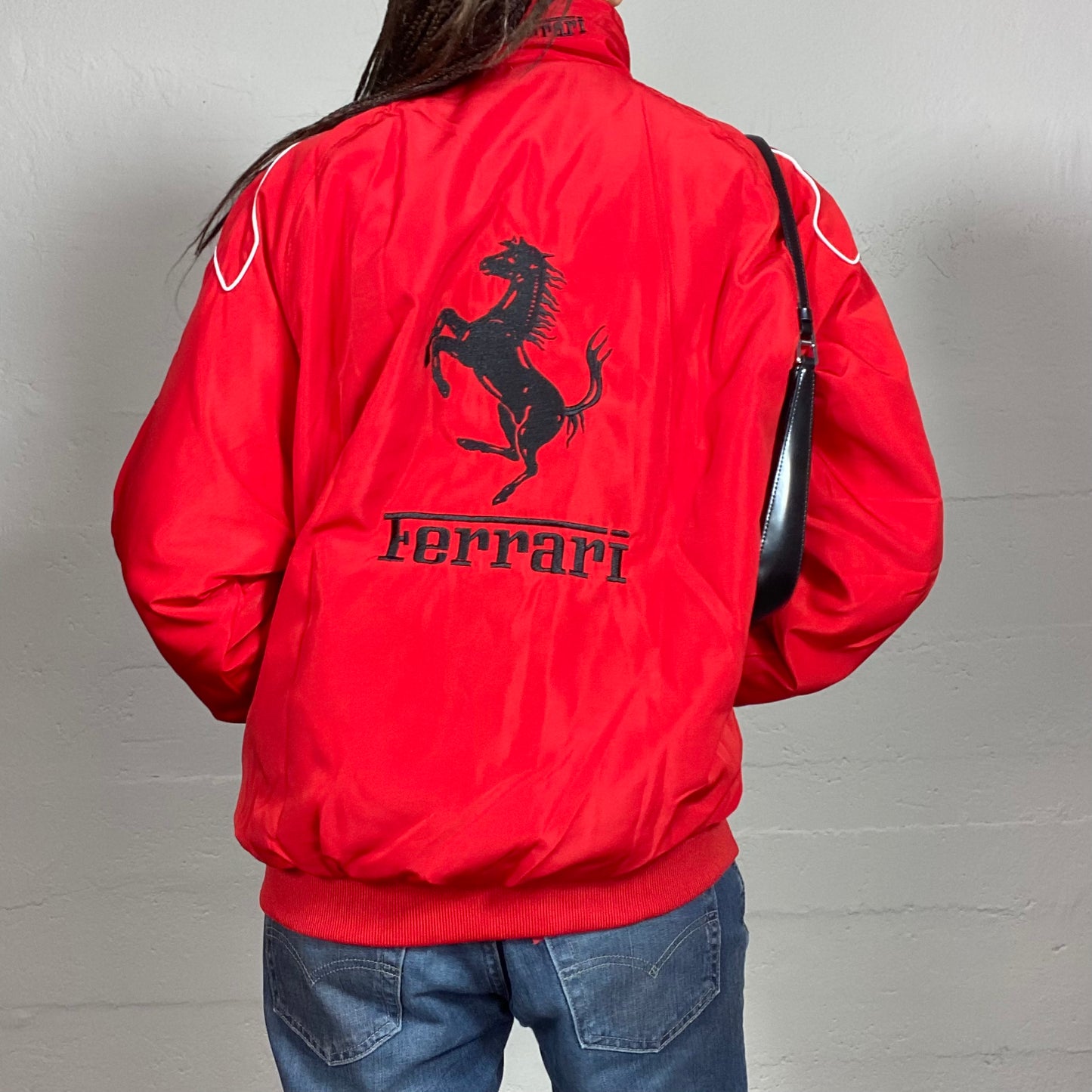 Vintage 2000's Ferrari Sporty Red Oversized Racers Jacket with Decorative Patches (L)